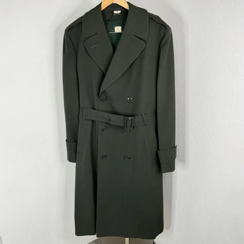 Vintage Military Wool Overcoat Gaberdine Belted Trench Removeable Liner 36L